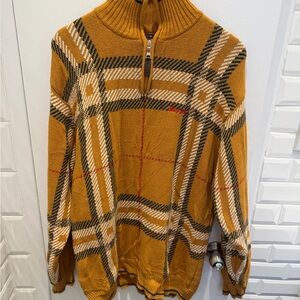 Vintage 90s Enyce Men's Yellow Plaid Zip-Up Sweater